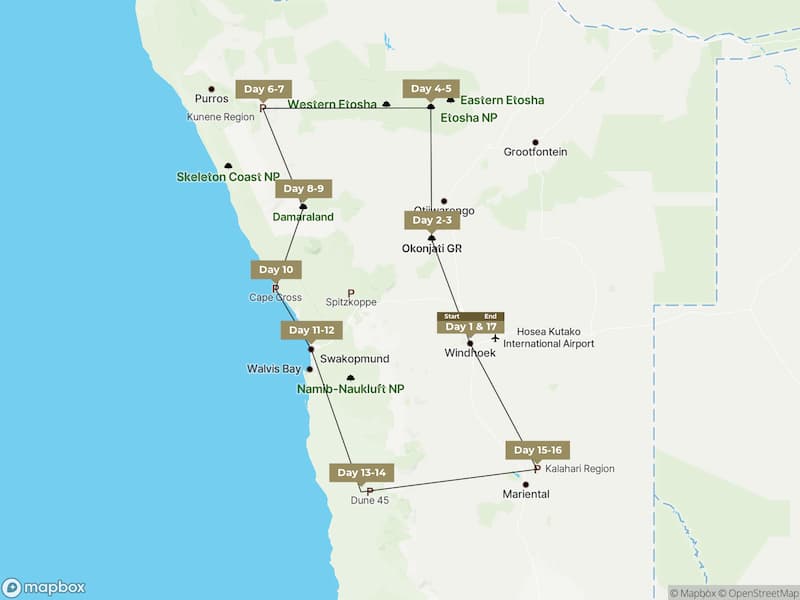 Nambia Diversity Safari map
